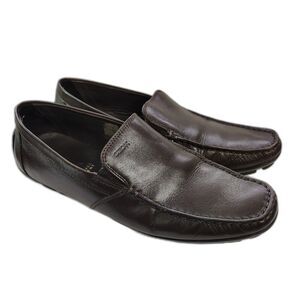 GEOX Men’s Brown Leather Slip On Loafers Breathes Size EU 43 Comfort Shoes